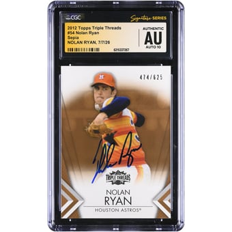 Nolan Ryan Houston Astros Autographed 2012 Topps Triple Threads Sepia #54 #/625 CGC Fanatics Witnessed Authenticated AUTO 10 Card