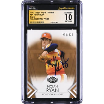 Nolan Ryan Houston Astros Autographed 2012 Topps Triple Threads Sepia #54 #/625 CGC Fanatics Witnessed Authenticated 10/10 Card