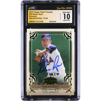 Nolan Ryan Texas Rangers Autographed 2013 Topps Triple Threads Emerald #22 #/250 CGC Fanatics Witnessed Authenticated 10/10 Card