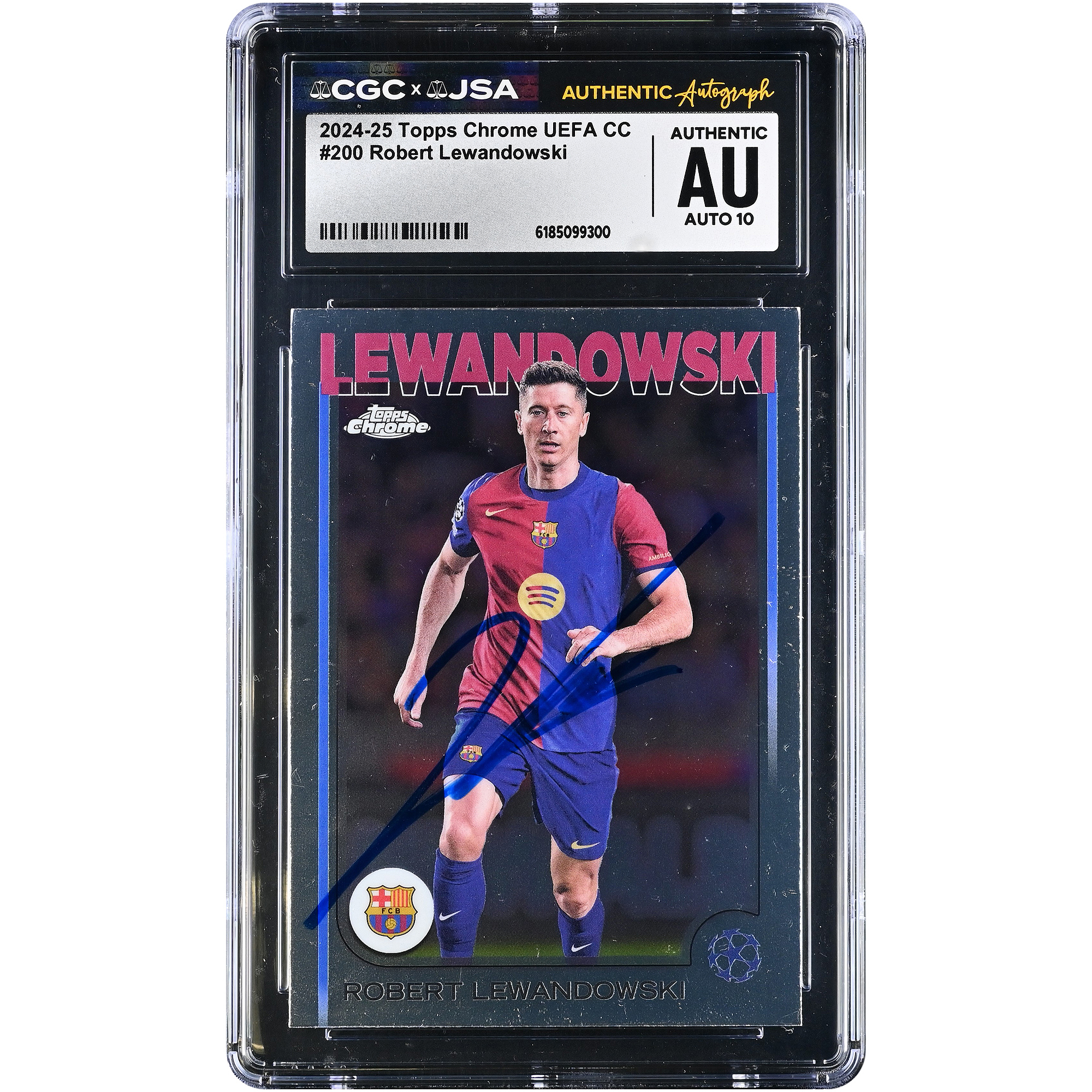 Robert Lewandowski Barcelona Autographed 2024-25 Topps Chrome UEFA CC #200 CGC Authenticated AUTO 10 Card