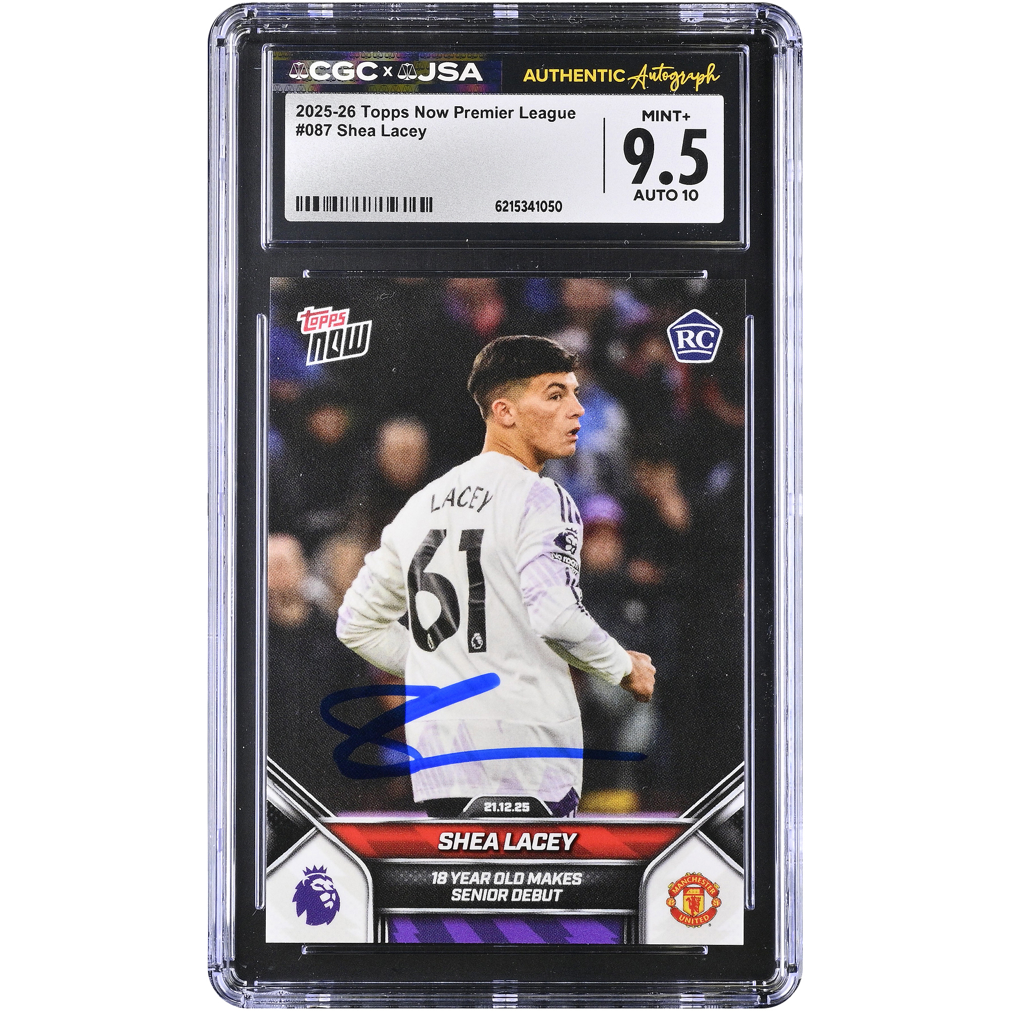 Shea Lacey Manchester United Autographed 2025-26 Topps Now Premier League #87 CGC Authenticated /10 Rookie Card