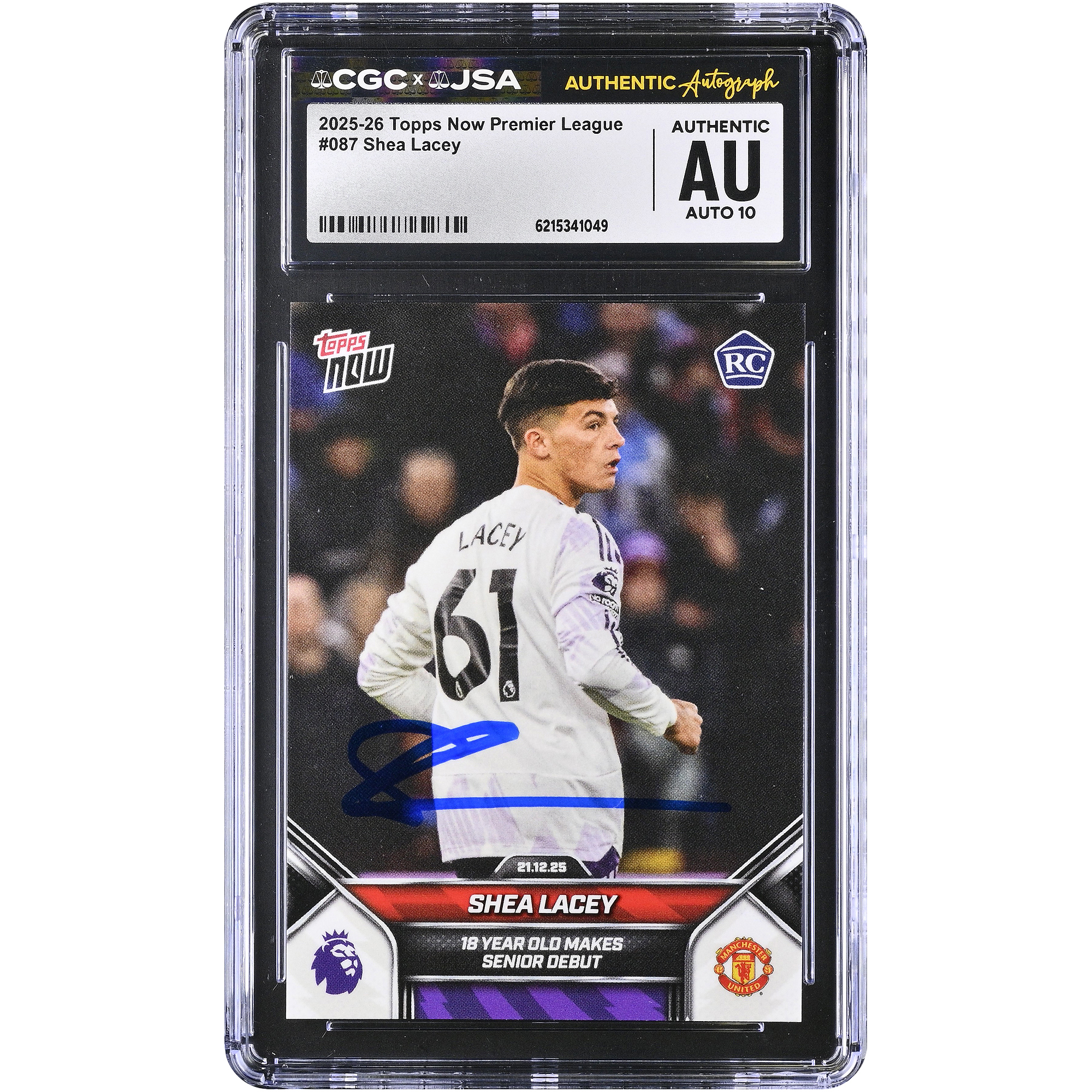 Shea Lacey Manchester United Autographed 2025-26 Topps Now Premier League #87 CGC Authenticated AUTO 10 Rookie Card