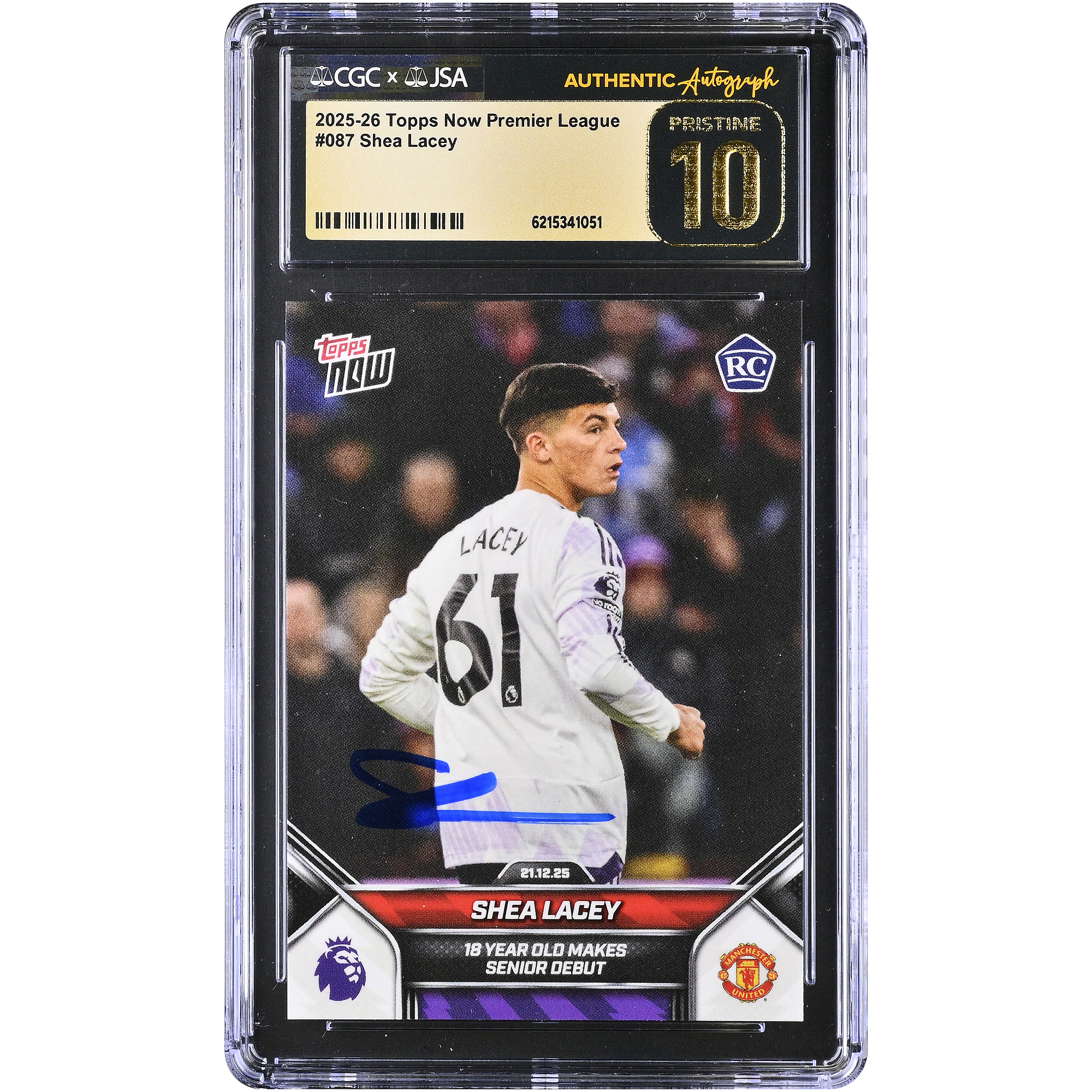 Shea Lacey Manchester United Autographed 2025-26 Topps Now Premier League #87 CGC Authenticated PRISTINE 10 Rookie Card