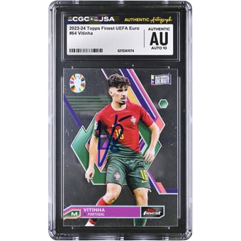 Vitinha Portugal National Team Autographed 2023-24 Topps Finest UEFA Euro #64 CGC Authenticated AUTO 10 Card