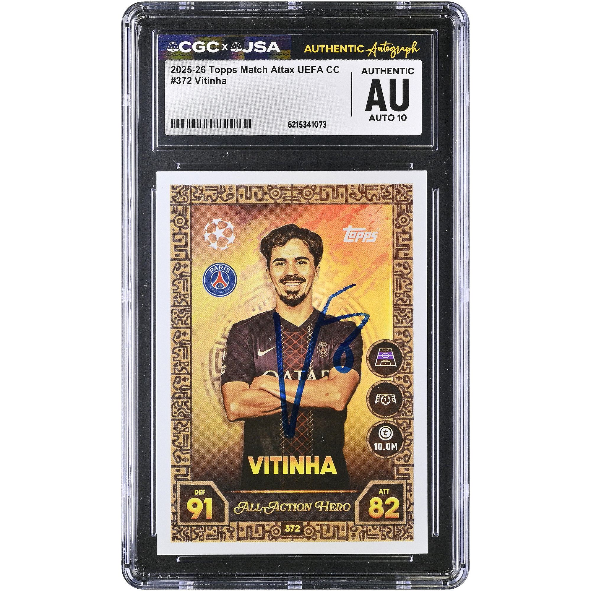 Vitinha Paris Saint-Germain Autographed 2025-26 Topps Match Attax UEFA CC #372 CGC Authenticated AUTO 10 Card