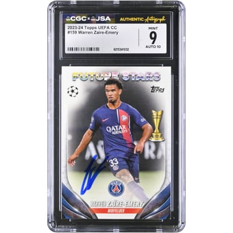 Warren Zaïre-Emery Paris Saint-Germain Autographed 2023-24 Topps UEFA CC #159 CGC Authenticated 9/10 Card