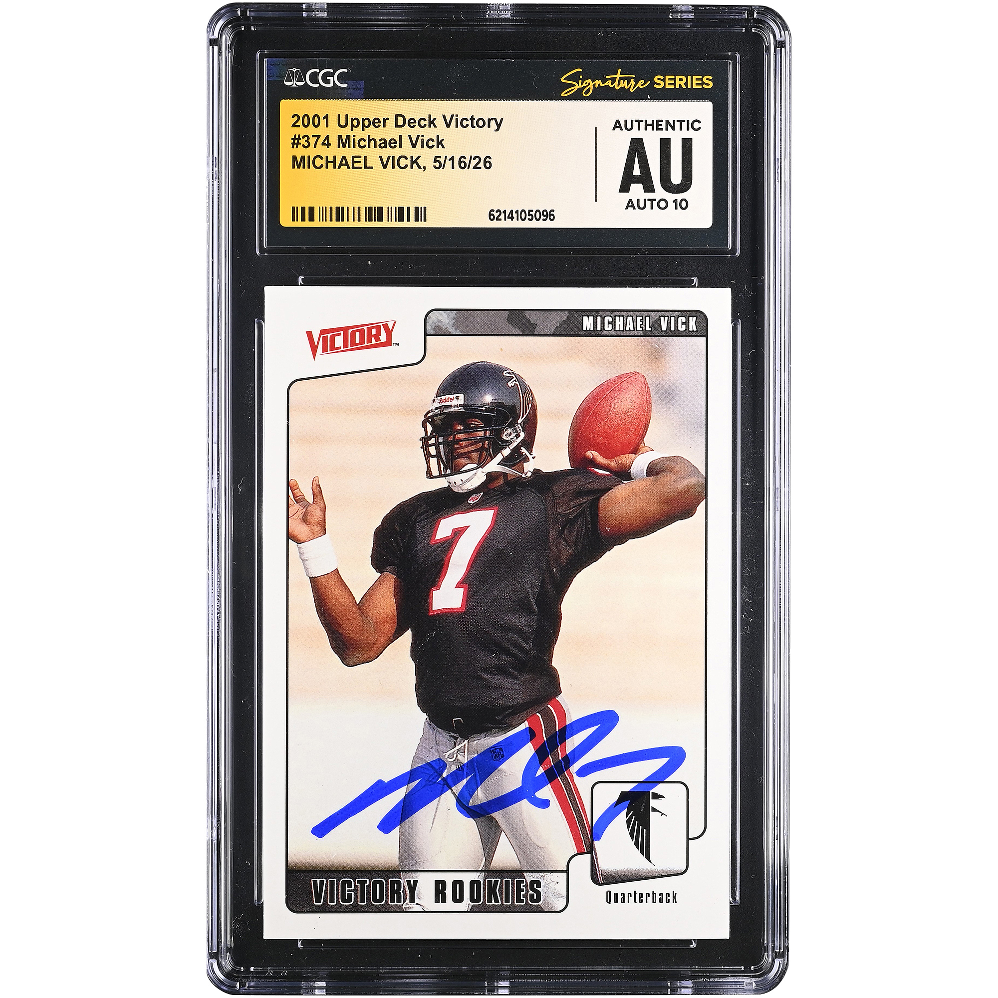 Michael Vick Atlanta Falcons Autographed 2001 Upper Deck Victory #374 CGC Fanatics Witnessed Authenticated AUTO 10 Rookie Card