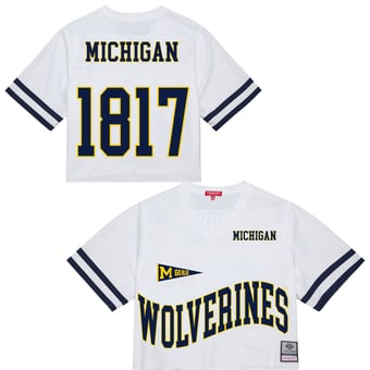 Women's Mitchell & Ness White Michigan Wolverines Cropped Fashion Jersey