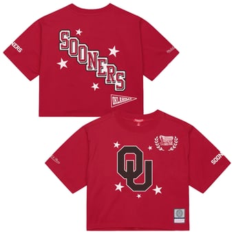 Women's Mitchell & Ness Crimson Oklahoma Sooners Pep Rally Cropped Boxy T-Shirt