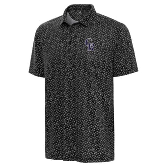 Men's Antigua Black Colorado Rockies Logo Vigorous Polo
