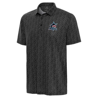 Men's Antigua Black Miami Marlins Logo Vigorous Polo