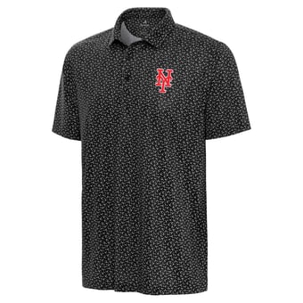 Men's Antigua Black New York Mets Logo Vigorous Polo