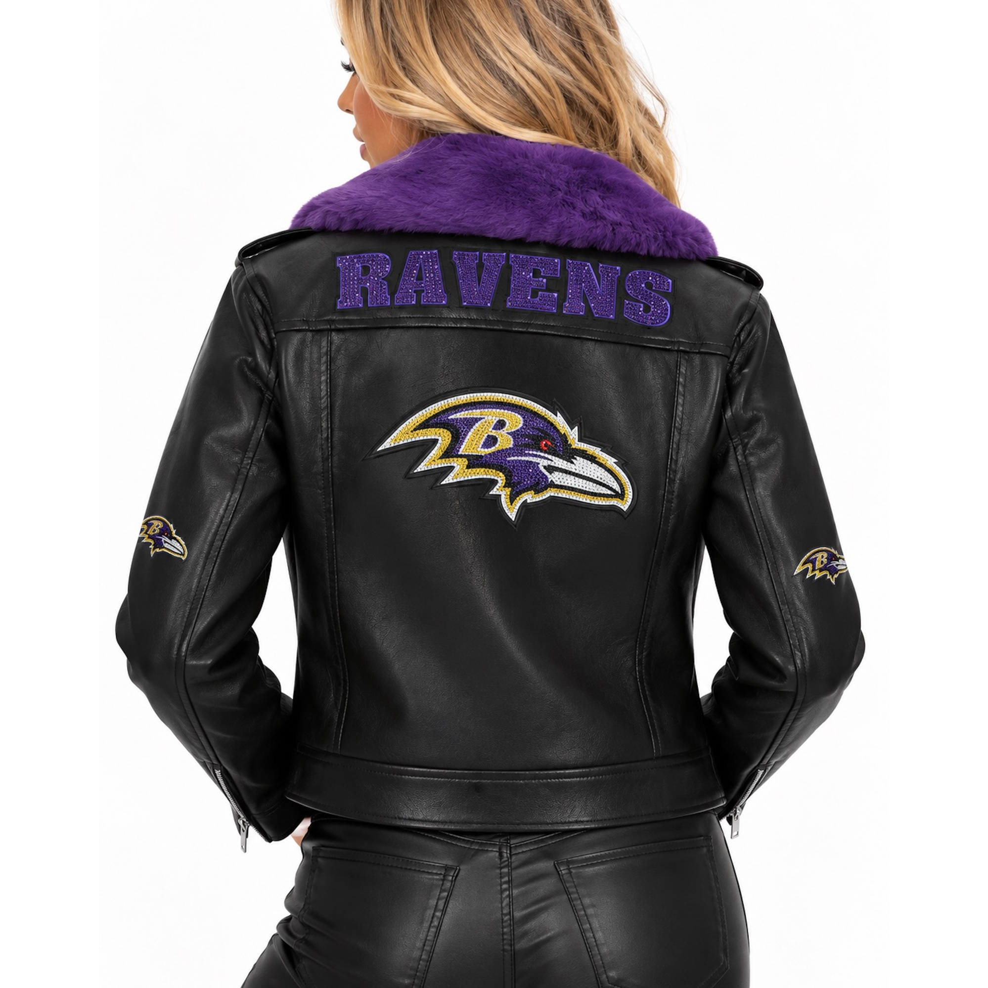 Women's FABGATING by Cuce Black/Purple Baltimore Ravens Vegan Leather Faux Fur Moto Full-Snap Jacket