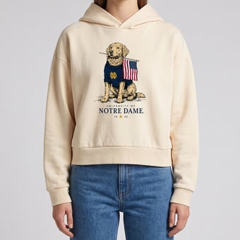Women's Uscape Apparel Cream Notre Dame Fighting Irish Good Boy Americana Cropped Washed Hoodie