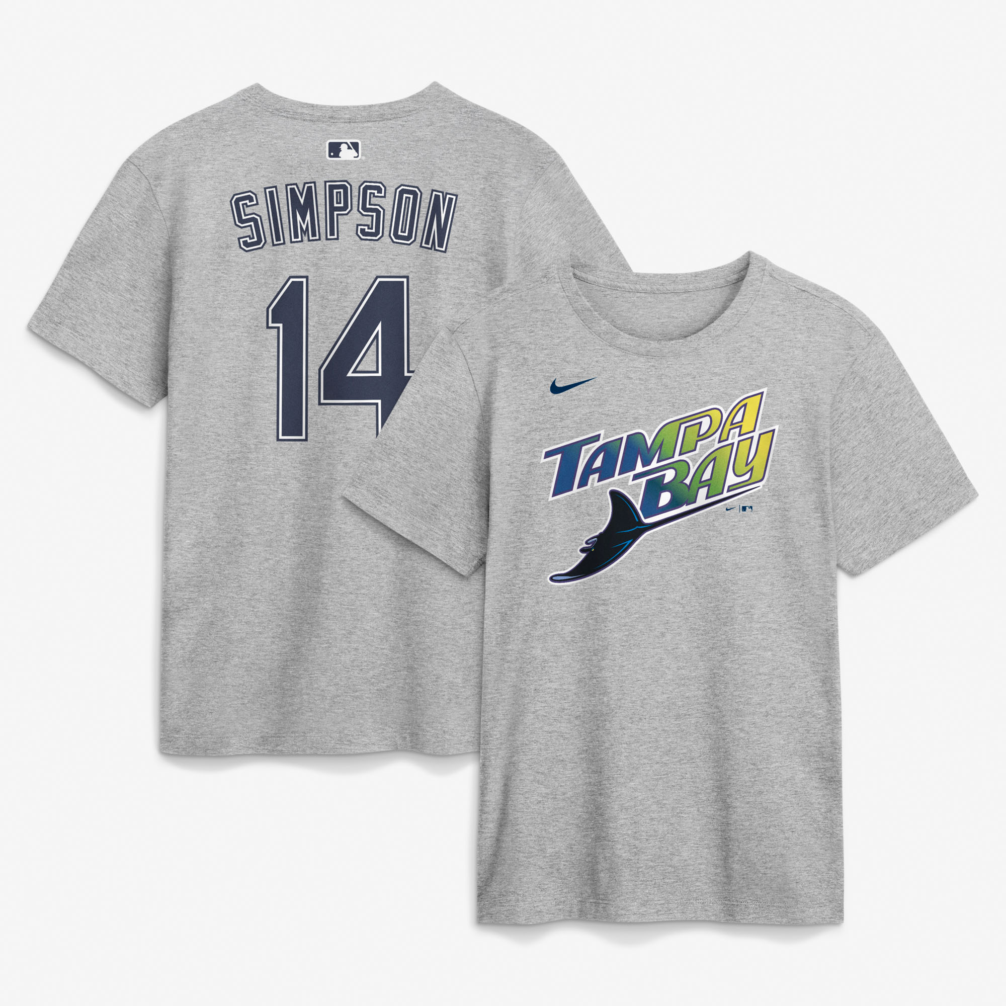 Men's Nike Chandler Simpson Heather Gray Tampa Bay Rays Road Name & Number T-Shirt