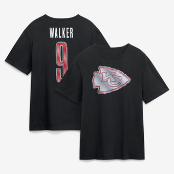 Men's Kenneth Walker III Black Kansas City Chiefs Metallic Mascot Name & Number T-Shirt