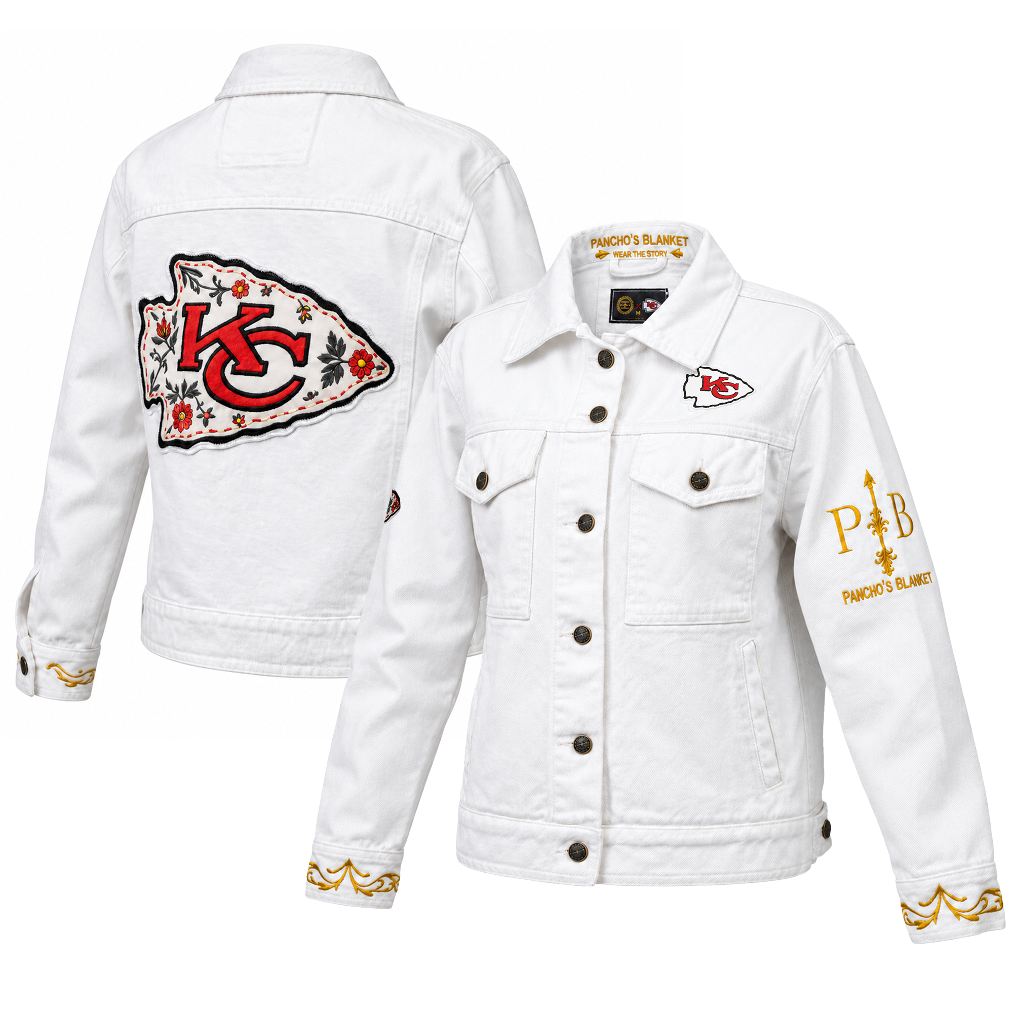 Women's Pancho's Blanket White Kansas City Chiefs Denim Full-Button Jacket