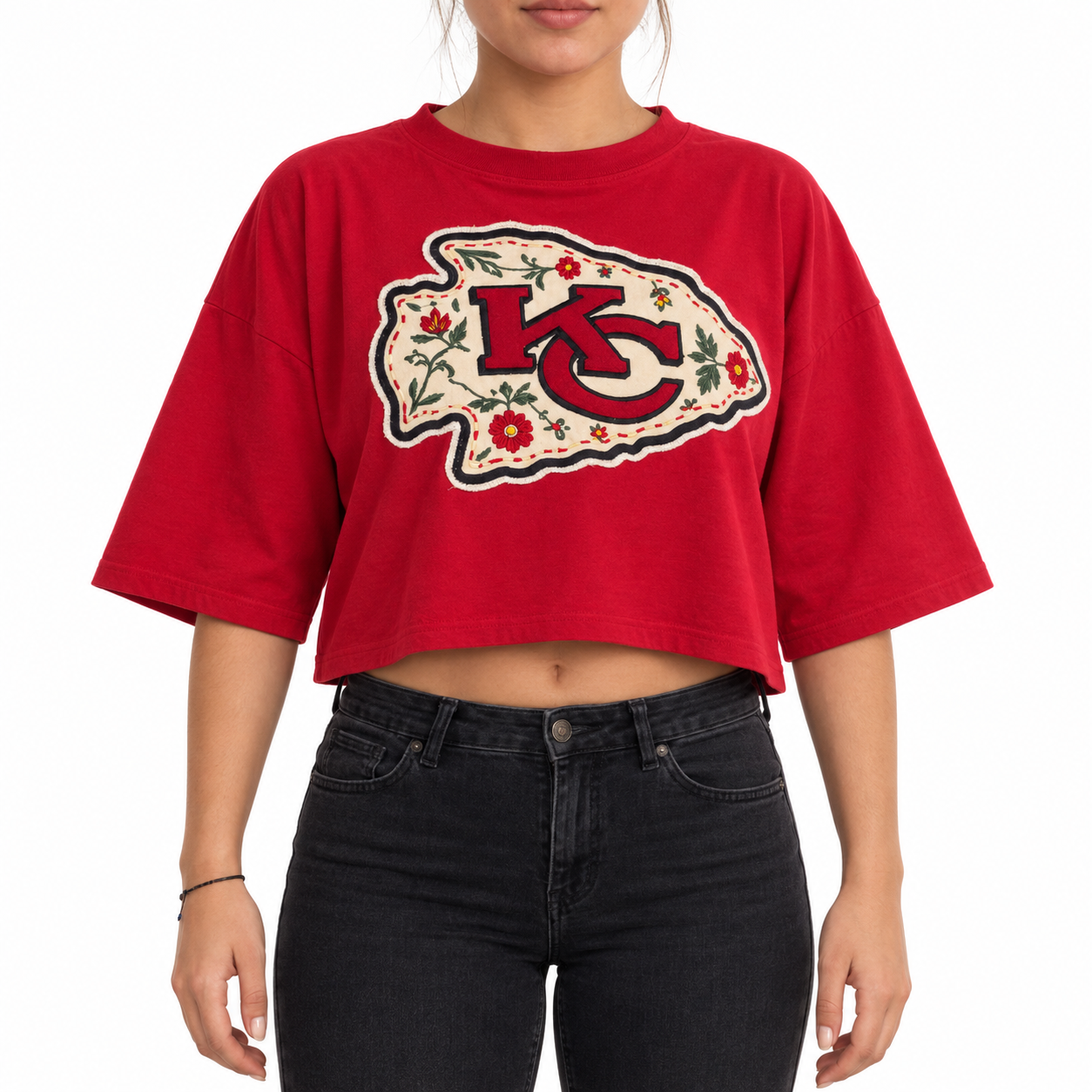 Women's Pancho's Blanket Red Kansas City Chiefs Crop Top T-Shirt