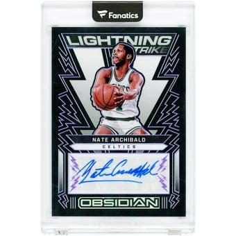 Nate Archibald Boston Celtics Autographed 2021-22 Panini Obsidian Lightning Strike Electric Etch Purple #LSS-NAB #50/75 Card