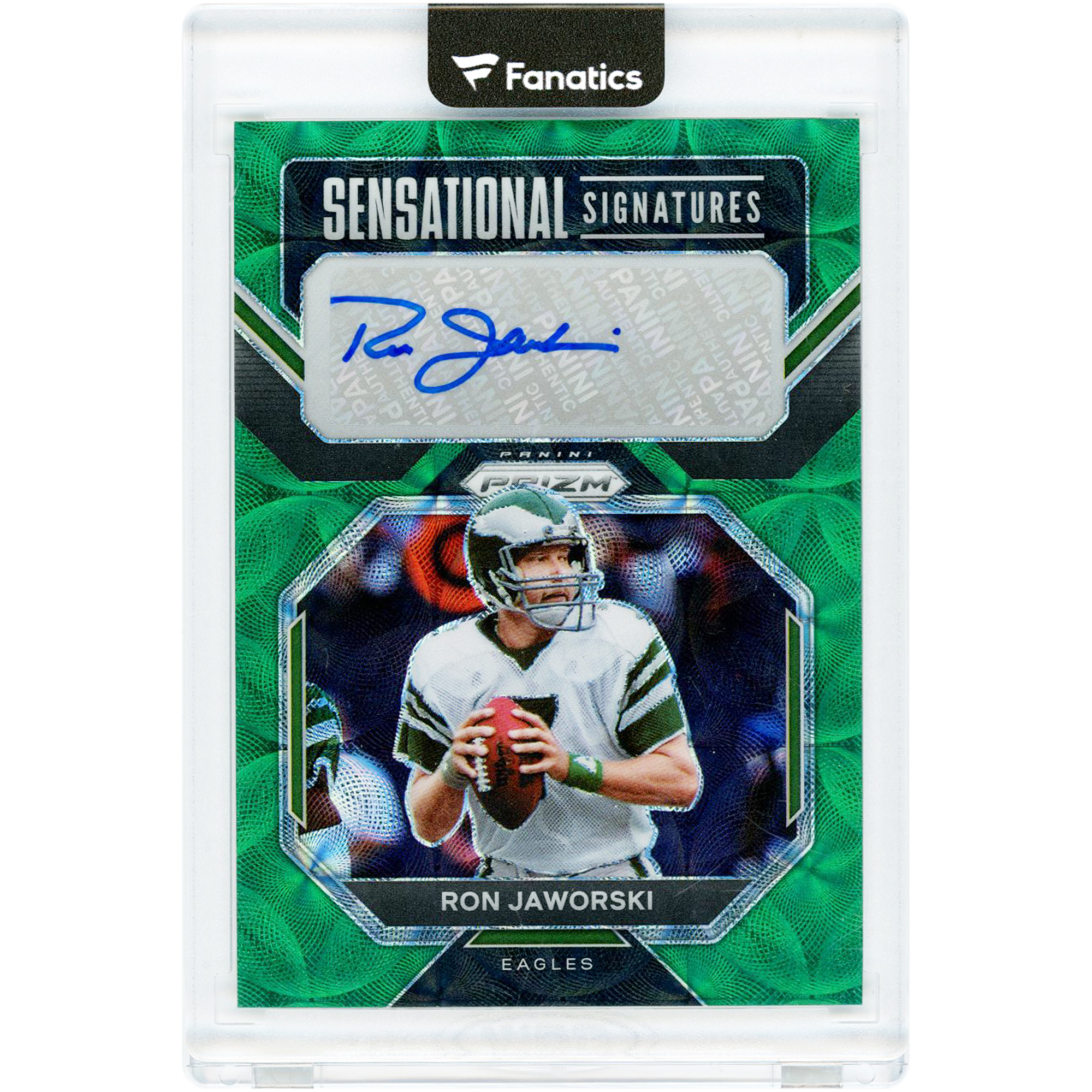 Ron Jaworski Philadelphia Eagles Autographed 2022 Panini Prizm Sensational Signatures Green Scope Prizm #SS-RJ #9/75 Card