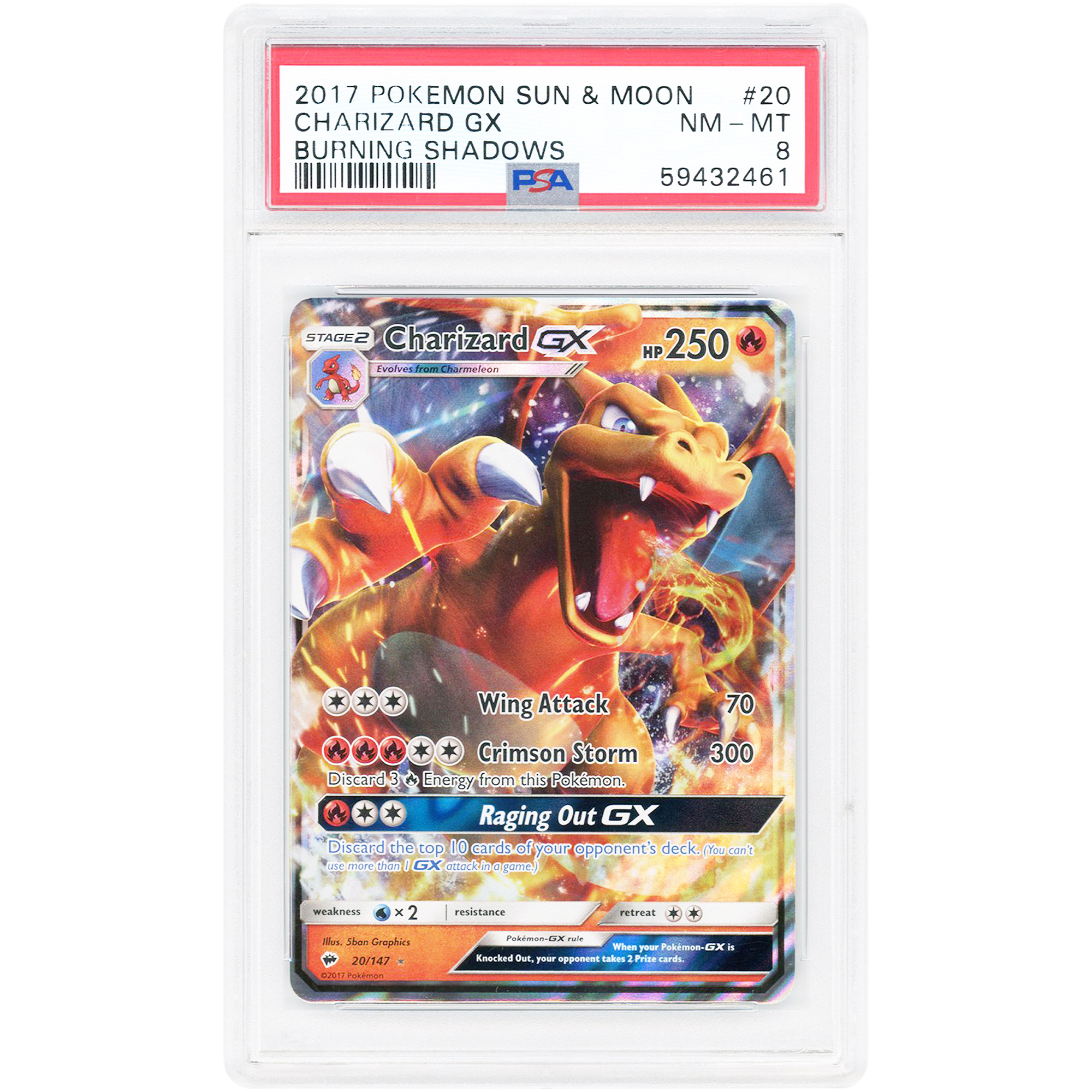 Charizard GX 2017 Pokemon Burning Shadows Ultra Rare #20 PSA Authenticated 8 Card