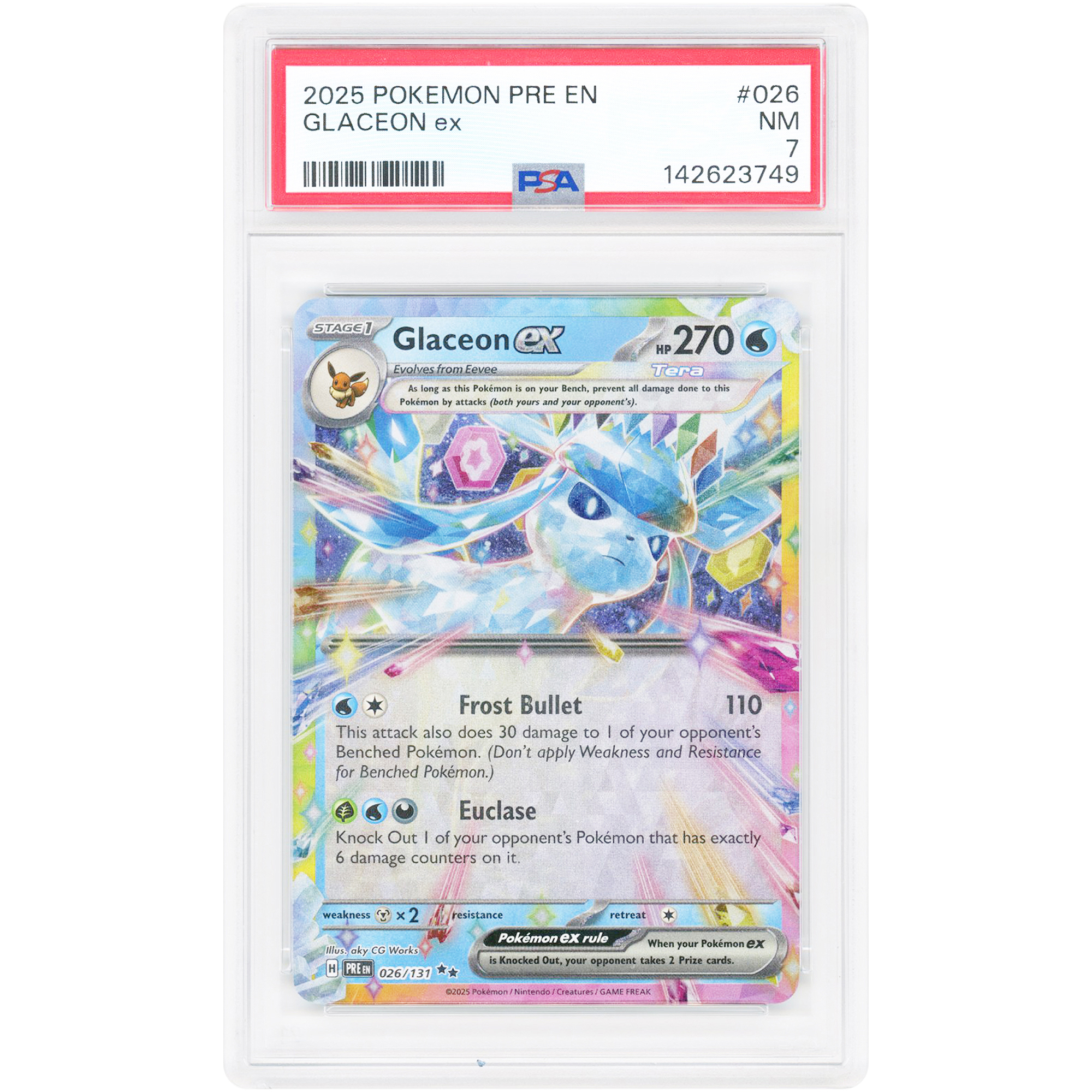 Glaceon ex 2025 Pokemon Prismatic Evolutions Double Rare #26 PSA Authenticated 7 Card