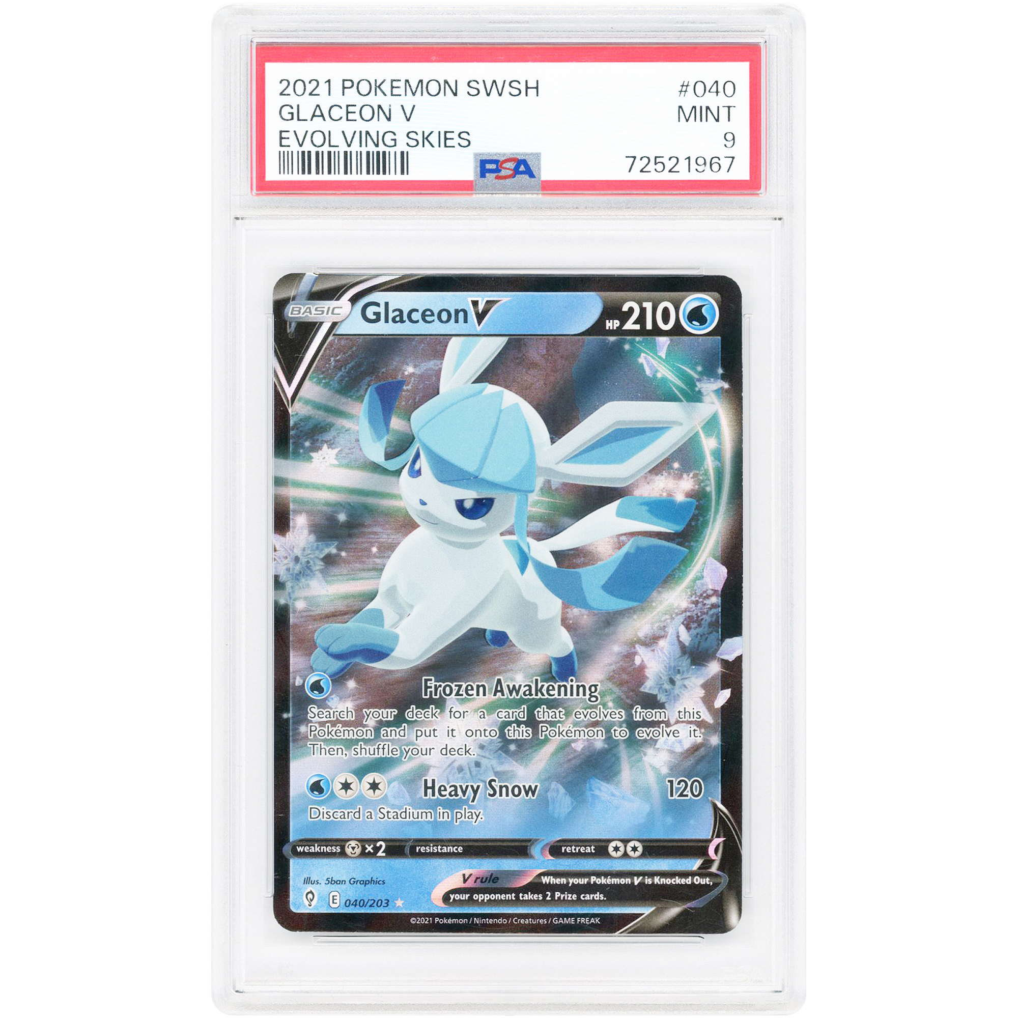 Glaceon V 2021 Pokemon Evolving Skies Ultra Rare #40 PSA Authenticated 9 Card