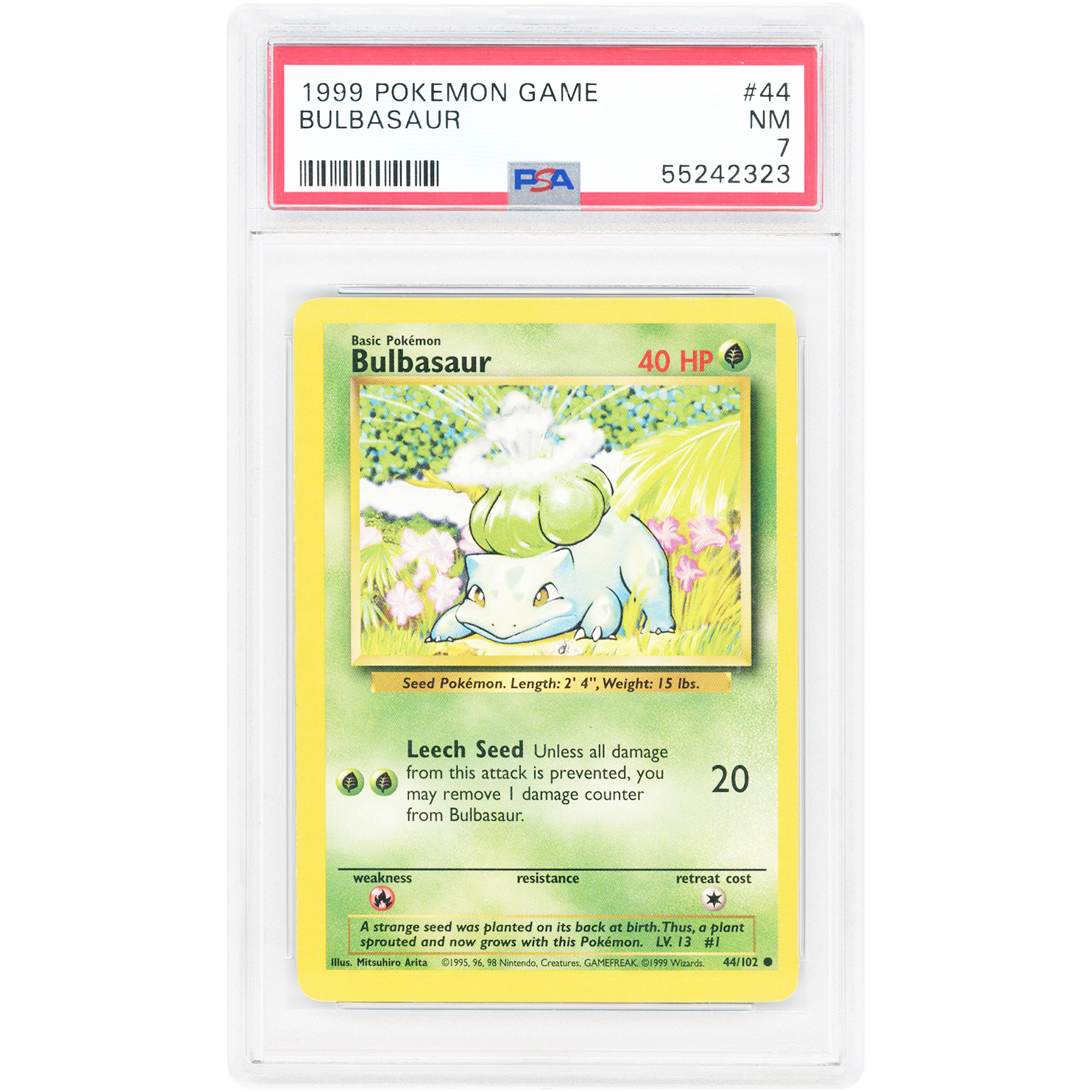 Bulbasaur 1999 Pokemon Base Set Common #44 PSA Authenticated Card