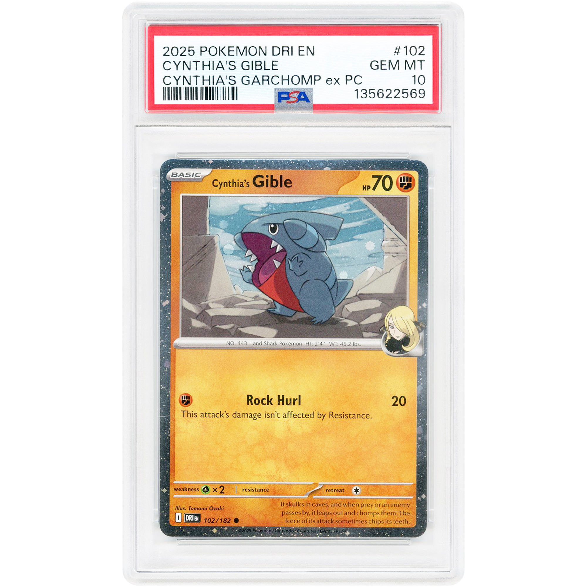 Cynthia's Gible 2025 Pokemon Cosmos Holo Stamped Promo #102 PSA Authenticated 10 Card