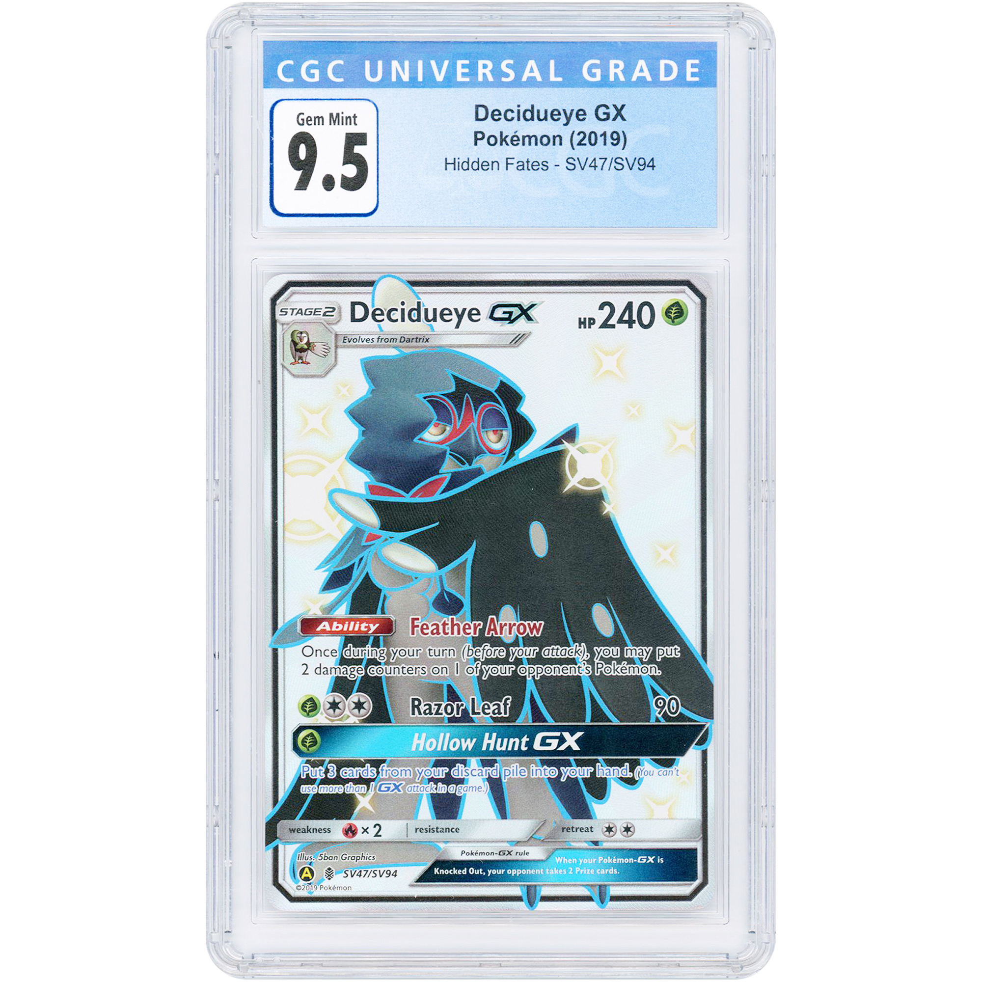 Decidueye GX 2019 Pokemon Hidden Fates Shiny Holo Rare #SV47 CGC Authenticated 9.5 Card