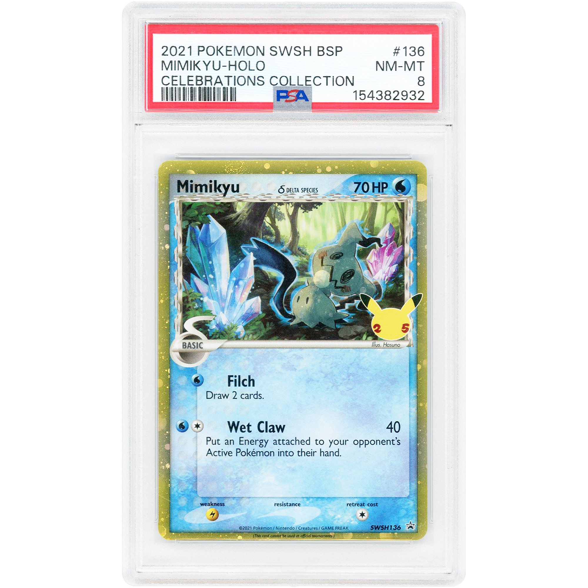 Mimikyu 2021 Pokemon Sword & Shield Celebrations Collection Promo #SWSH136 PSA Authenticated 8 Card
