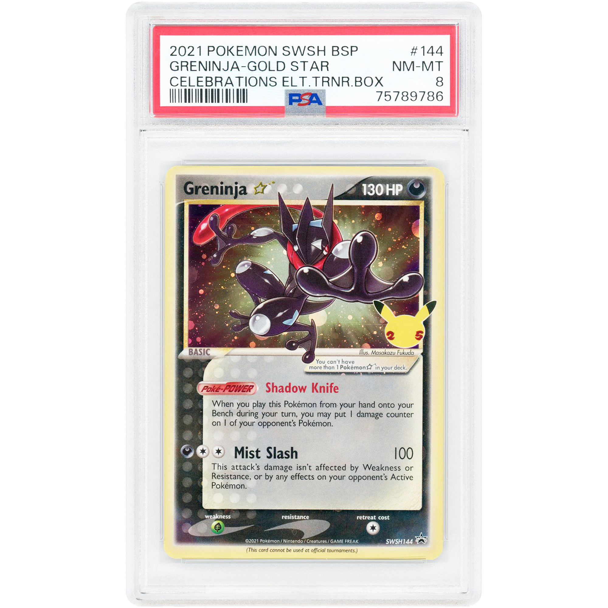 Greninja Star Gold Star 2021 Pokemon Sword & Shield Celebrations Elite Trainer Box Promo #SWSH144 PSA Authenticated 8 Card