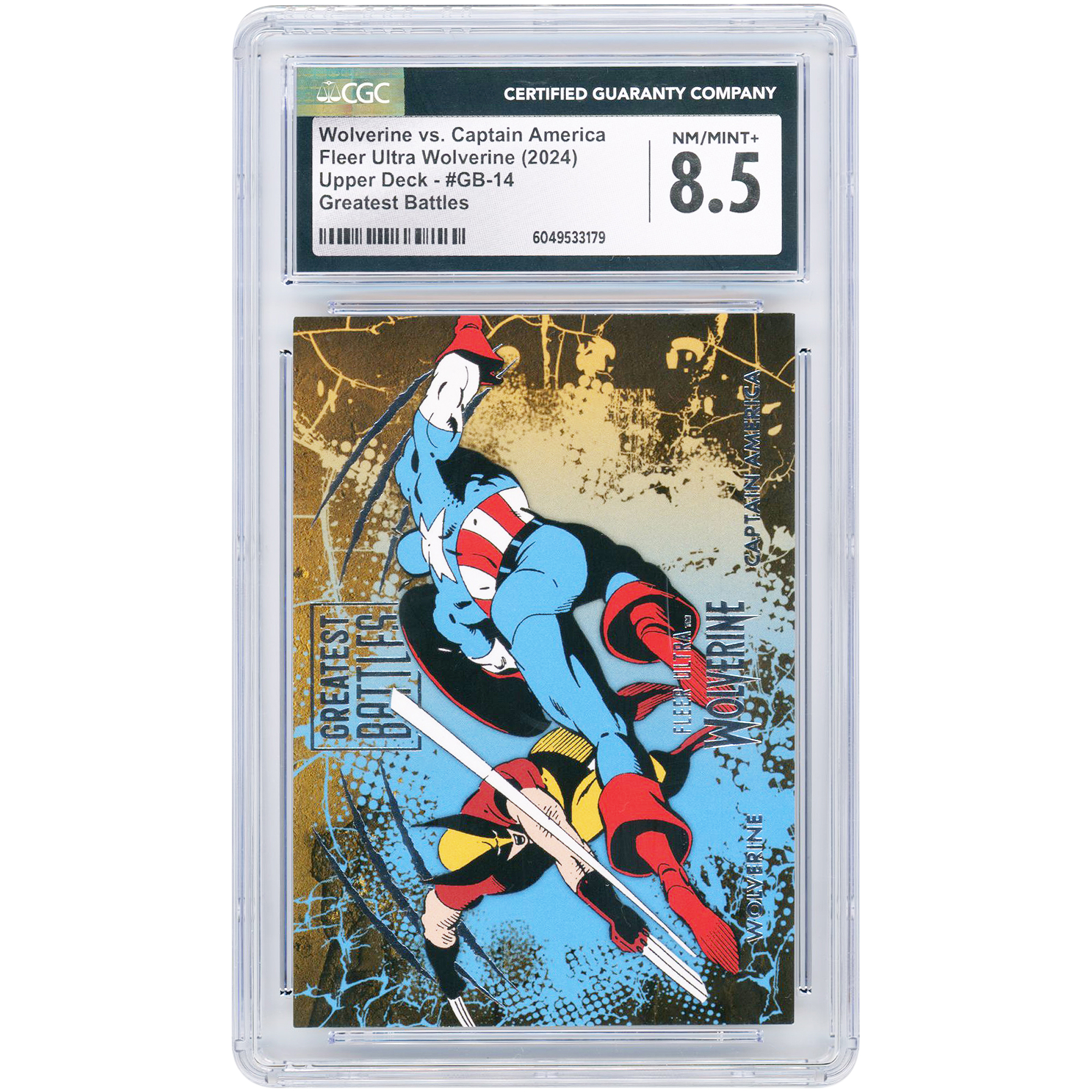 Wolverine Vs Captain America 2024 Marvel Fleer Ultra Wolverine Greatest Battles Chrome Foil #14 CGC Authenticated 8.5 Card