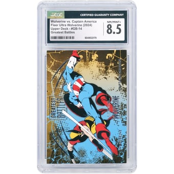 Wolverine Vs Captain America 2024 Marvel Fleer Ultra Wolverine Greatest Battles Chrome Foil #14 CGC Authenticated 8.5 Card