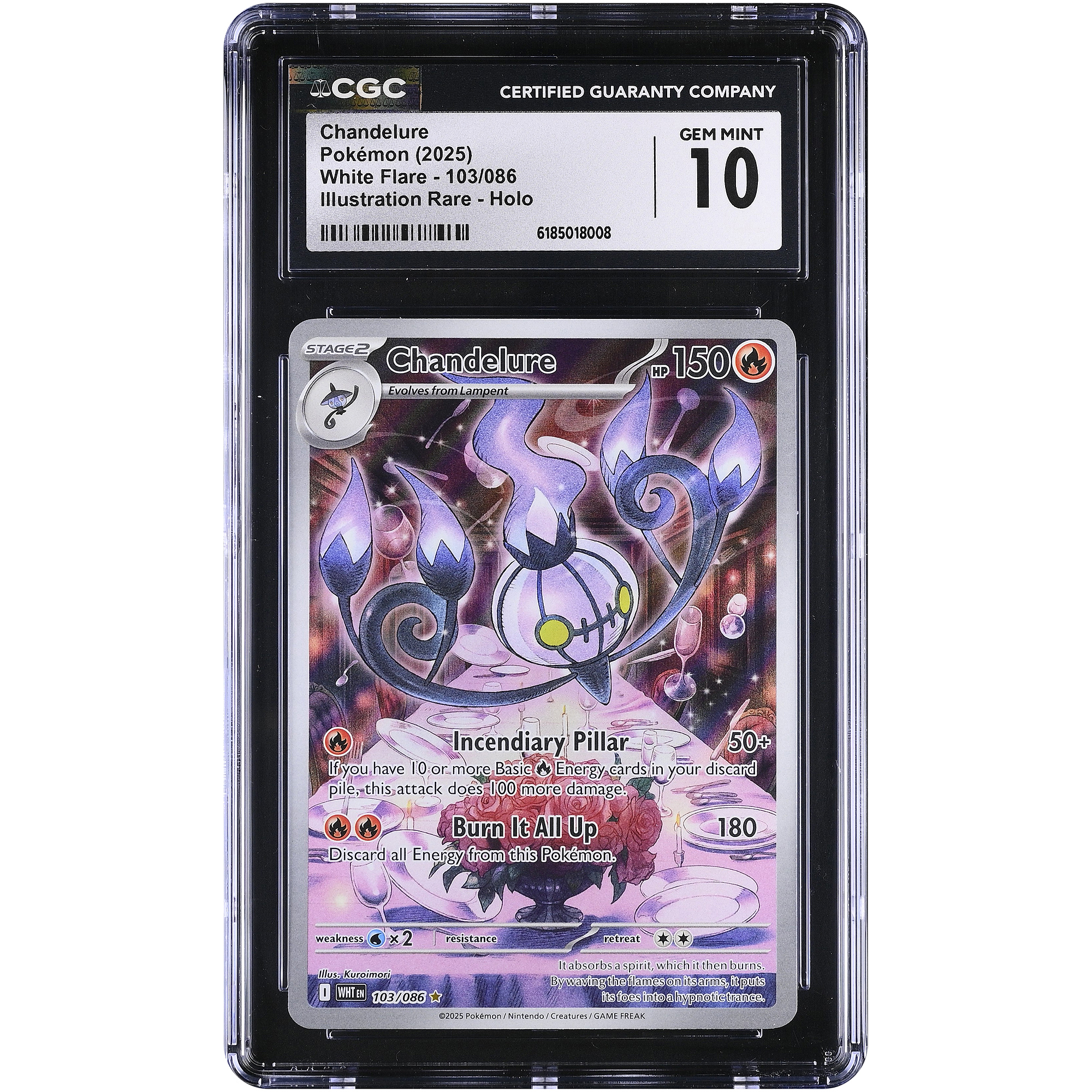 Chandelure 2025 Pokemon White Flare Illustration Rare #103 CGC Authenticated 10 Card