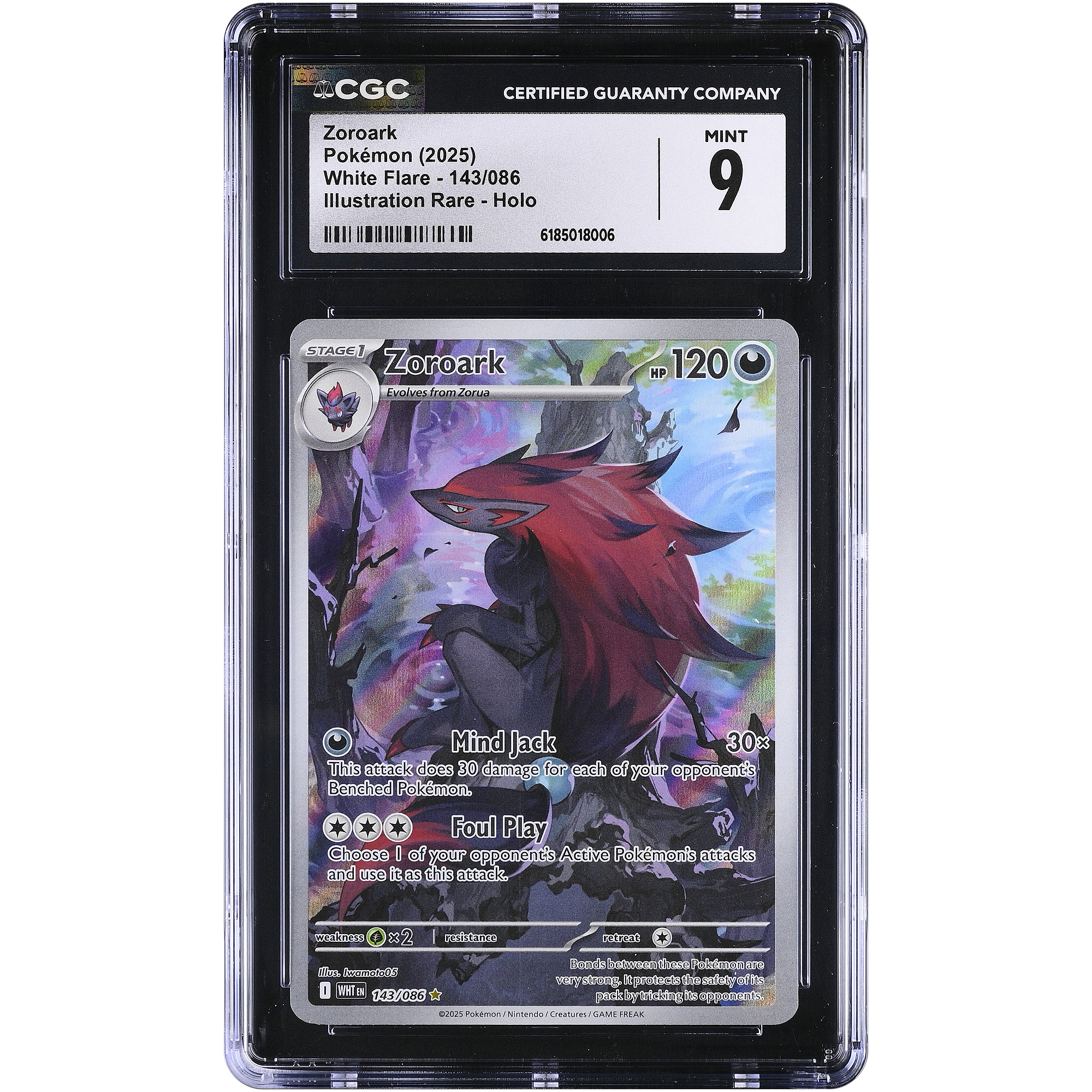 Zoroark 2025 Pokemon White Flare Illustration Rare #143 CGC Authenticated 9 Card
