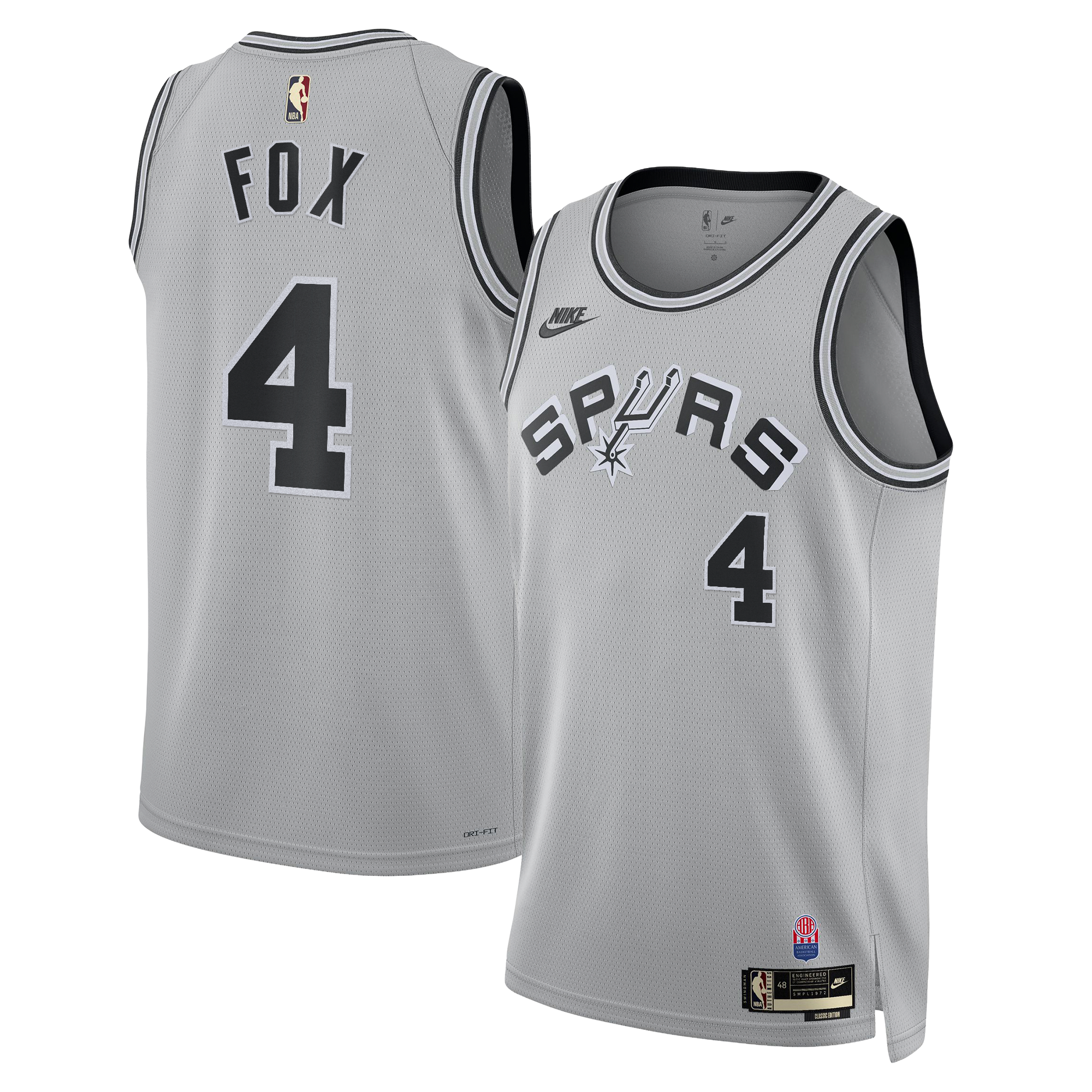 San Antonio Spurs Nike Classic Edition Jersey - Silver - De'Aaron Fox - Unisex
