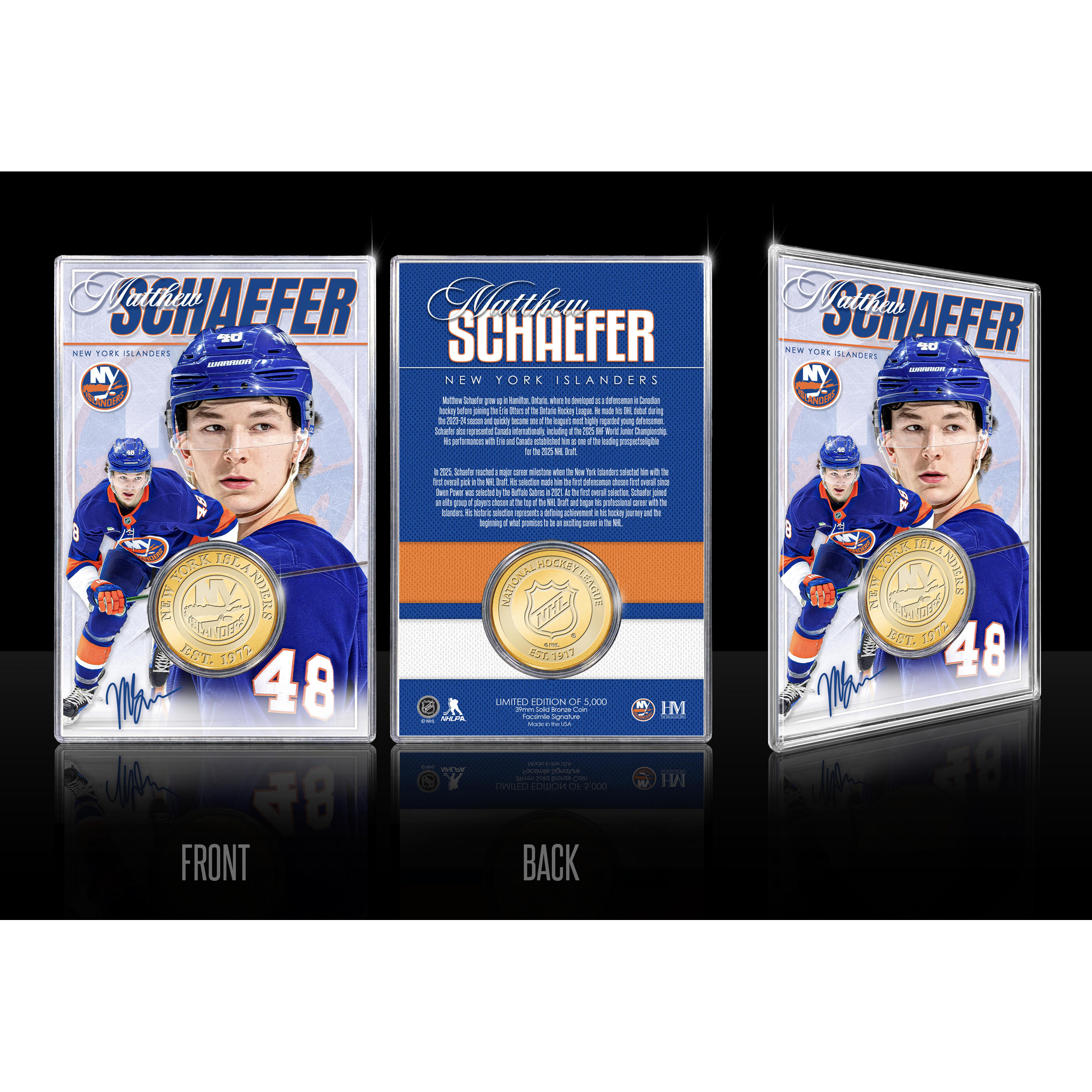 Highland Mint Matthew Schaefer New York Islanders Limited Edition Bronze Coin with Acrylic Holder