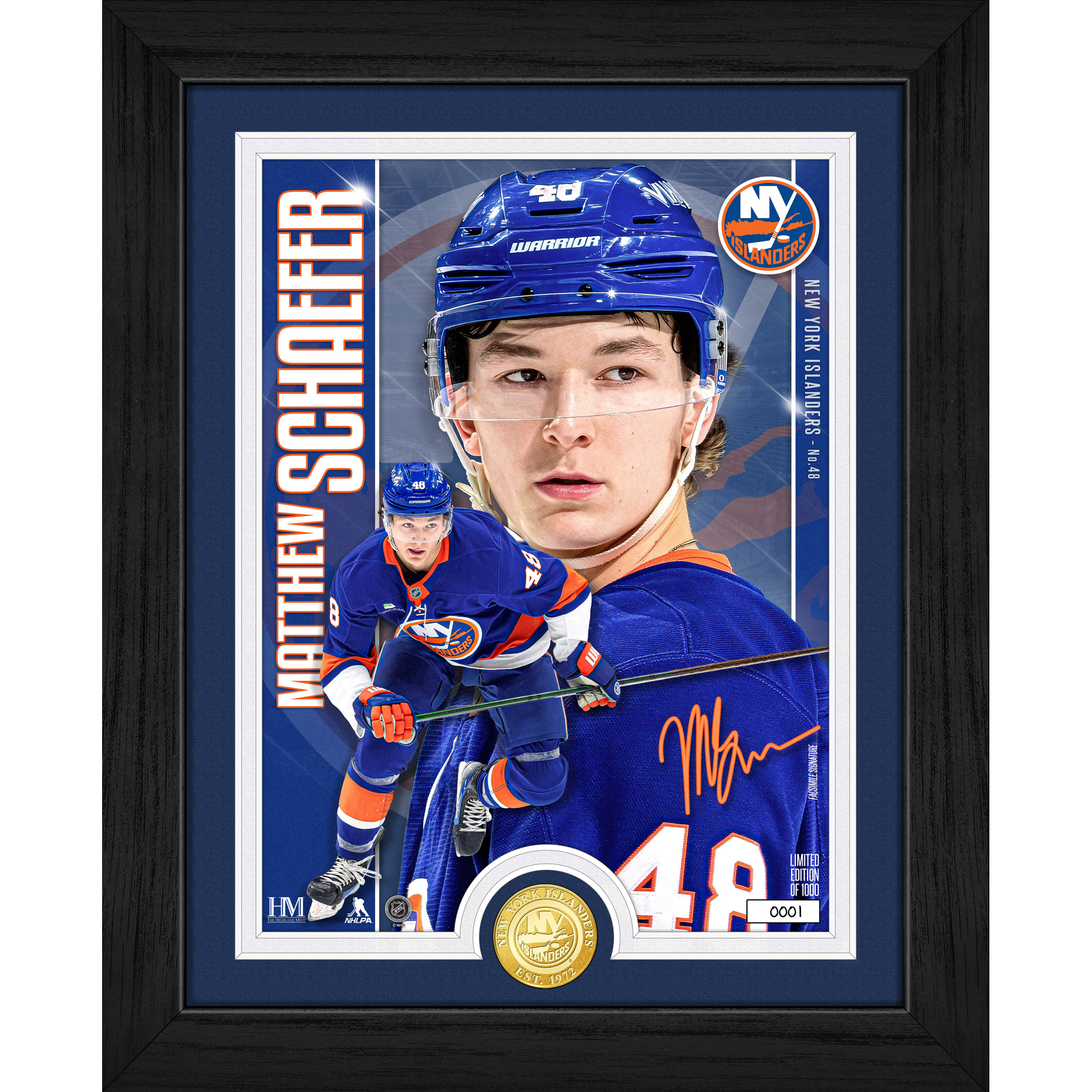 Highland Mint Matthew Schaefer New York Islanders 13" x 16" Framed Player Collage Bronze Coin Photo Mint