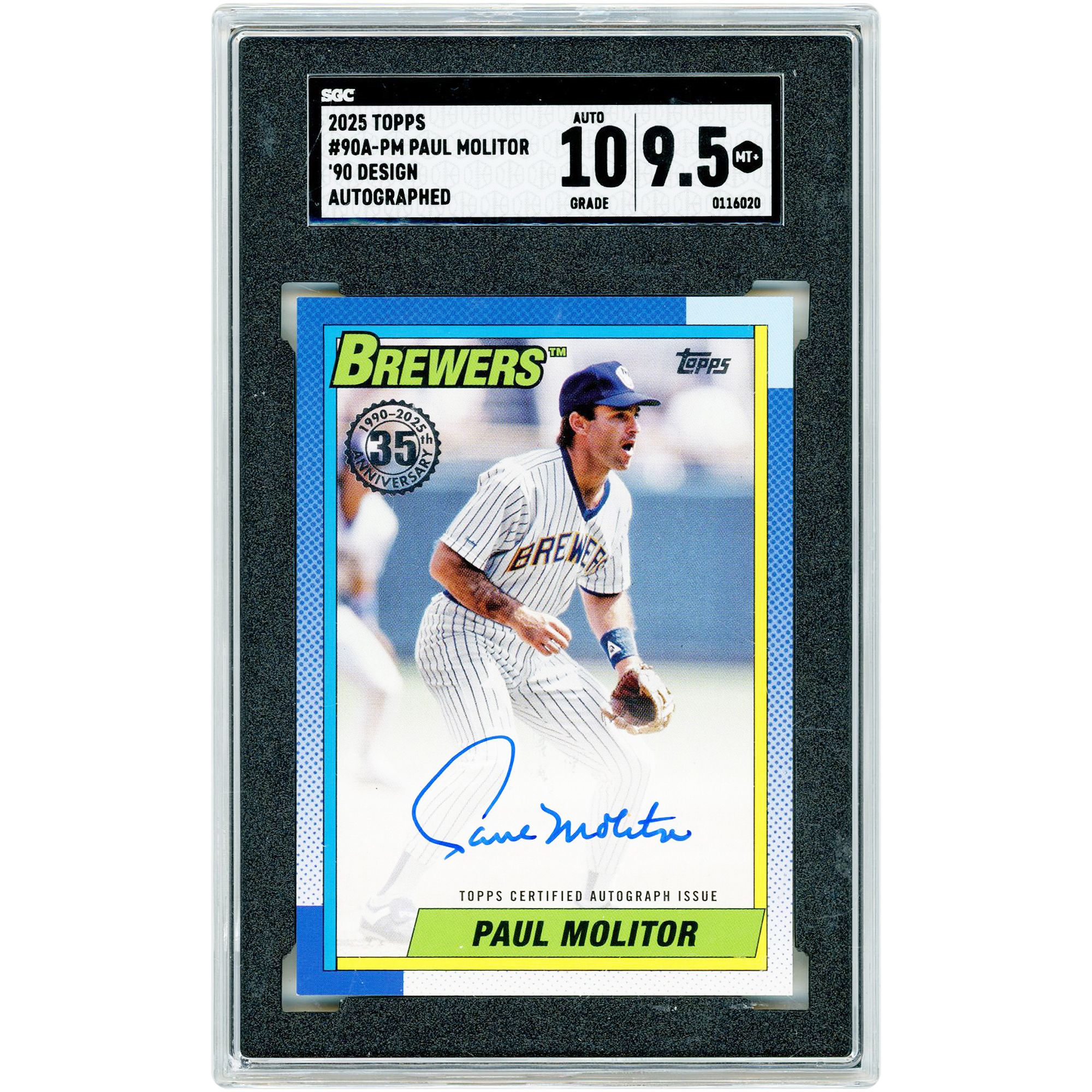 Paul Molitor Milwaukee Brewers Autographed 2025 Topps 1990 Topps Design #90A-PM SGC Authenticated 9.5/10 Card