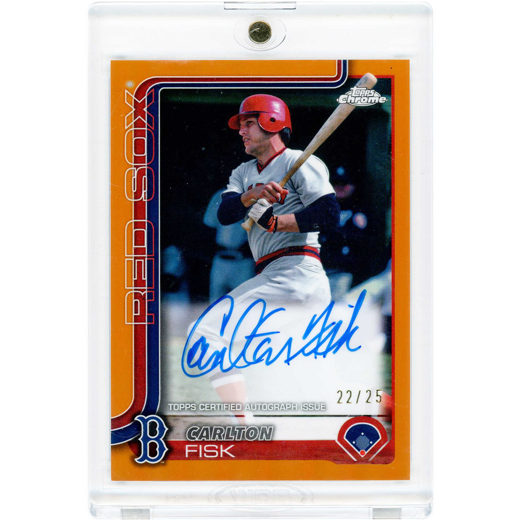Carlton Fisk Boston Red Sox Autographed 2025 Topps Chrome Orange Refractor #CLA-CF #22/25 Card