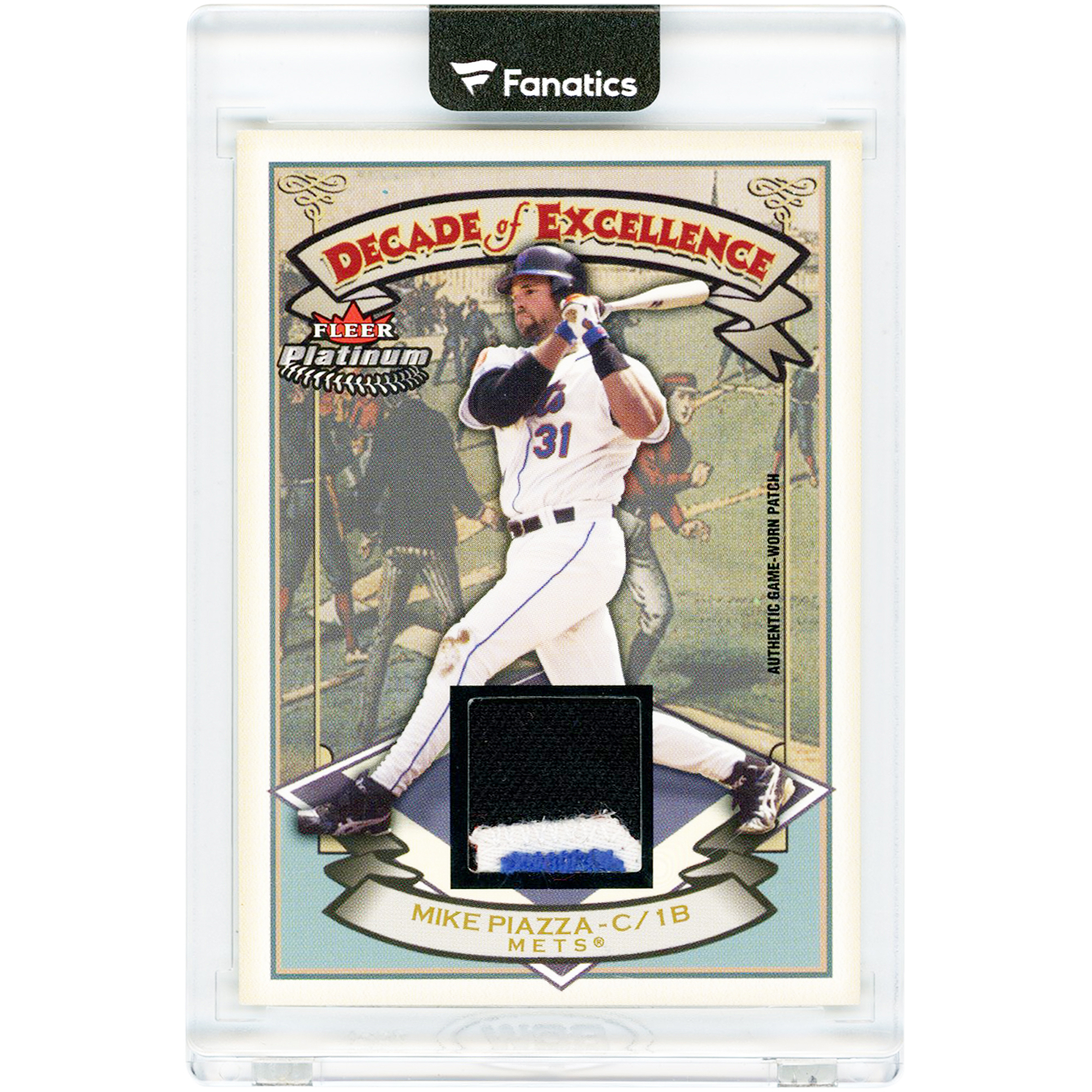 Mike Piazza New York Mets 2005 Fleer Platinum Decade Of Excellence Game Used Tri-Color Jersey Relic #DE-MP #3/10 Card