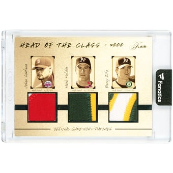 Johan Santana, Mark Mulder & Barry Zito 2005 Fleer Flair Head Of The Class 2000 Triple Game Used Quad-Color Relics #HOC-JG/MM/BZ #5/33 Card