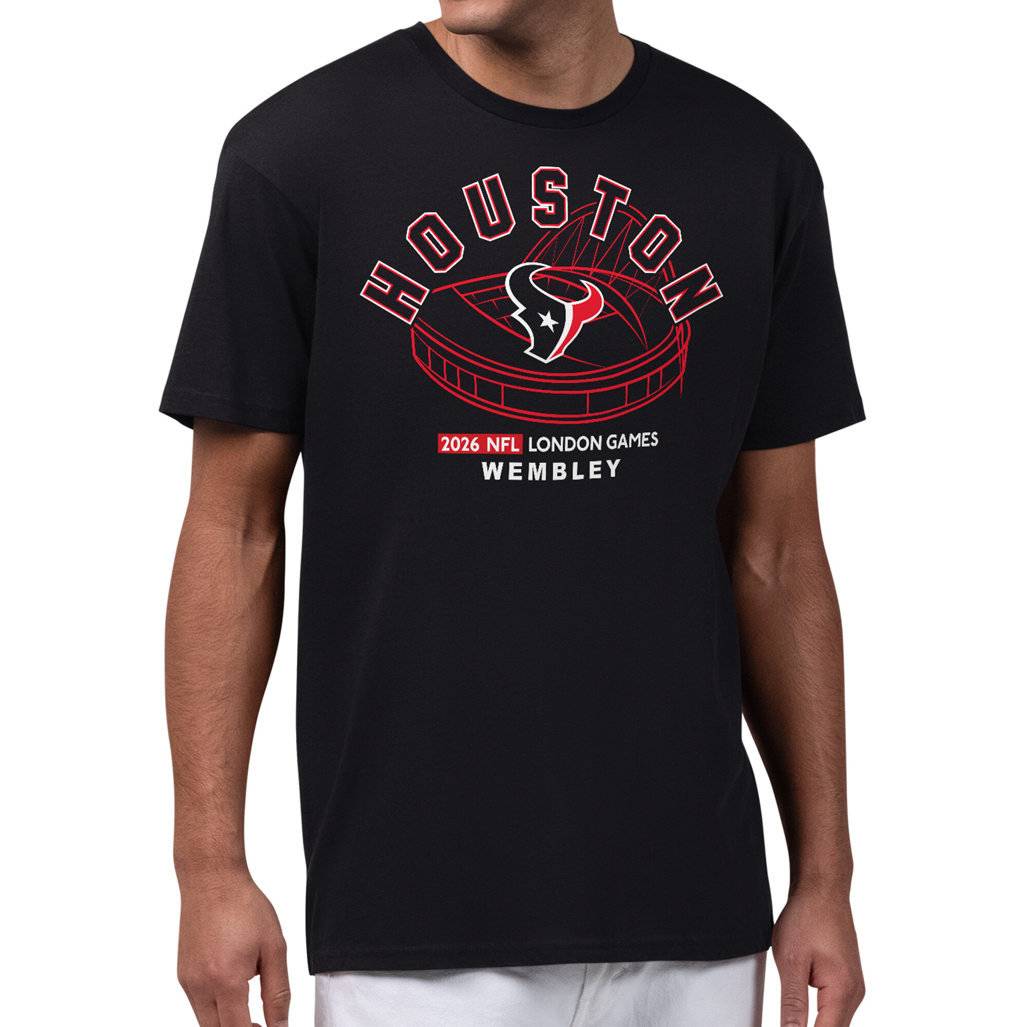 Men's Starter Black Houston Texans 2026 NFL London Games Stadium Graphic T-Shirt