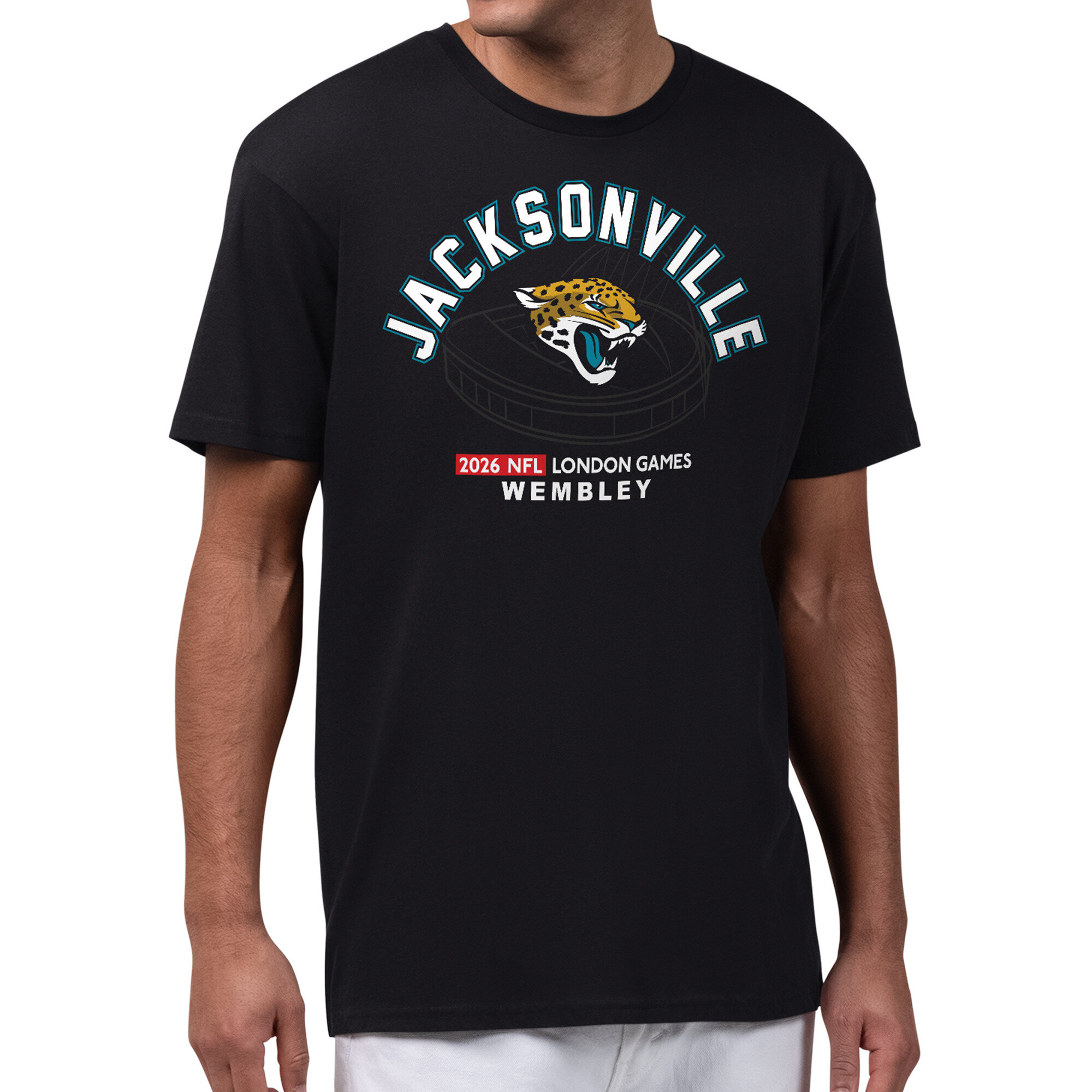 Men's Starter Black Jacksonville Jaguars 2026 NFL London Games Stadium Graphic T-Shirt