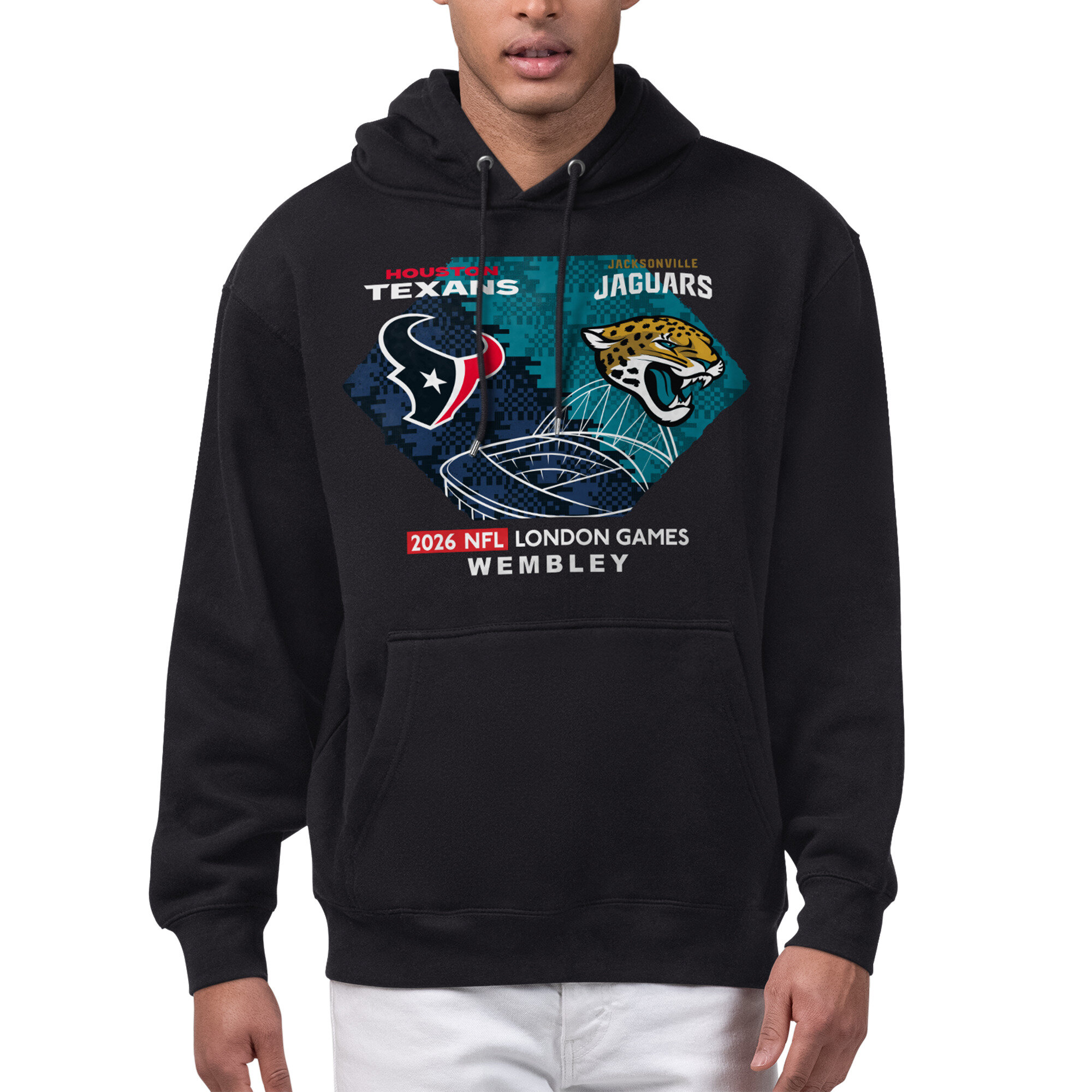 Men's Starter Black Houston Texans vs. Jacksonville Jaguars 2026 NFL London Games Matchup Fleece Hoodie