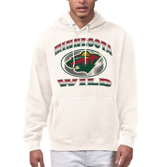 Men's Starter  Cream Minnesota Wild Face Off Fleece Hoodie