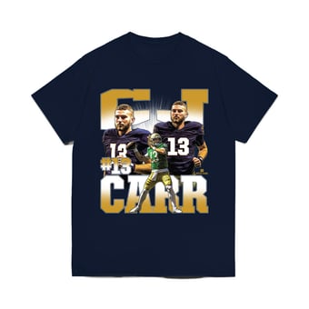 Unisex CJ Carr Navy Notre Dame Fighting Irish Collage Graphic T-Shirt