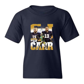 Youth CJ Carr Navy Notre Dame Fighting Irish Collage Graphic T-Shirt