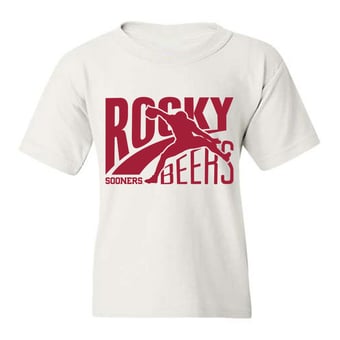 Youth Rocky Beers White Oklahoma Sooners Character Illustration Graphic T-Shirt